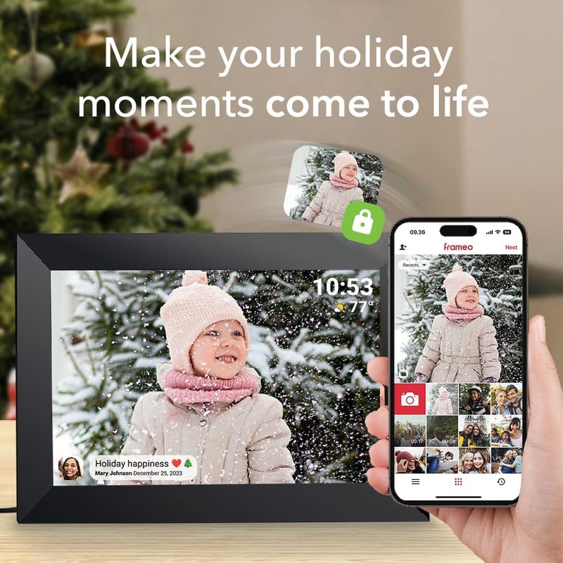 Axcedkee 10.1Inch WiFi Digital Picture Frame IPS Touch Screen HD Disply,Video Clips and Slide Show,Auto-Rotate, Wall Mountable,Send Photos Instantly from Anywhere with via Frameo APP (10.1 INCH) - Image 3